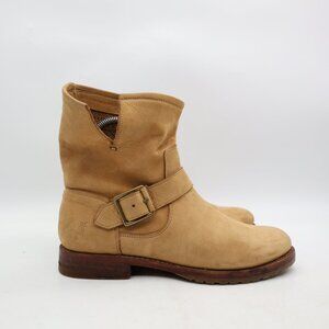 Frye Veronica Short Booties Women’s Size 8 B Tan Suede Leather Moto Buckle Boots